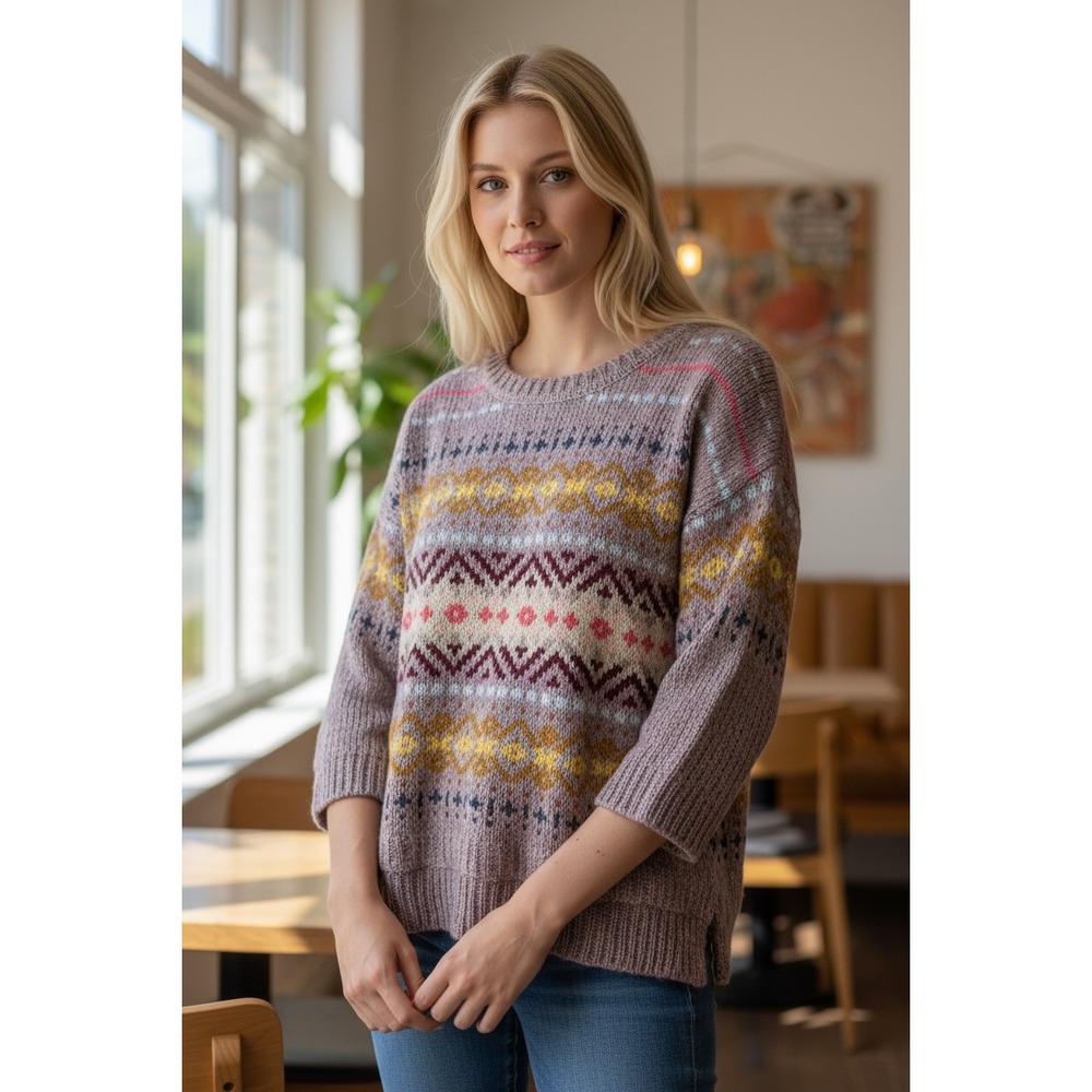Sundance Women's Small Fair Isle Sweater Open Knit Pullover Winter Warm Cozy